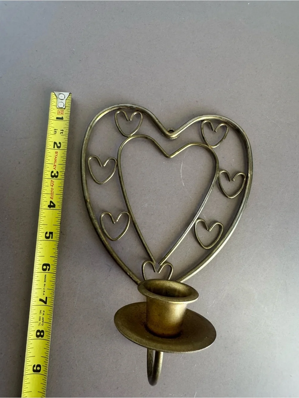 Brass-Tone Heart Wall Candle Sconce - Antique Brass Finish